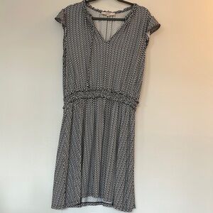 LOFT Black and White Smocked Midi Sundress